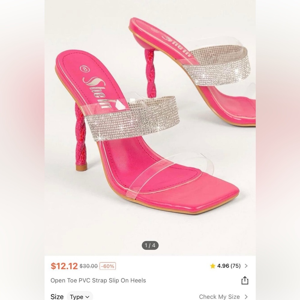 Brand New Open Toe PVC strap Slip on Heels SHEIN size 11